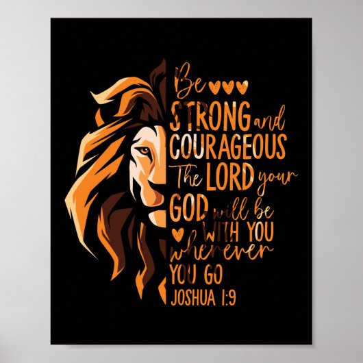 Christelijke Bijbelverse Joshua 1:9 Lion Poster (Voorkant)