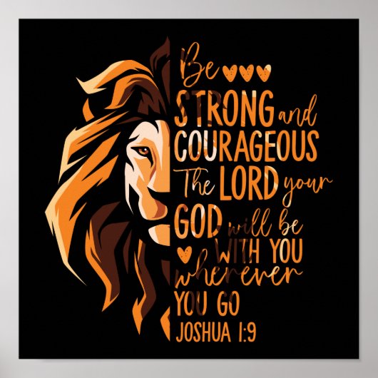 Christelijke Bijbelverse Joshua 1:9 Lion Poster (Voorkant)