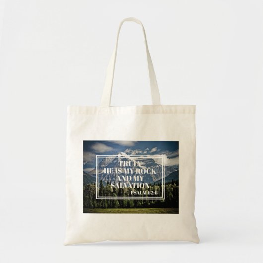 Christelijke Bijbelversie Hij is mijn Rock Mountai Tote Bag (Voorkant)