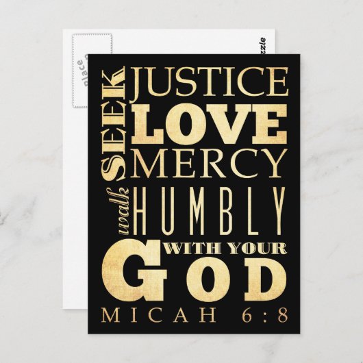 Christelijke Bijbelversie van Scripts - Micah 6:8 Briefkaart (Voorkant / Achterkant)
