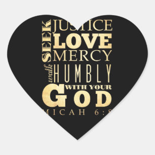 Christelijke Bijbelversie van Scripts - Micah 6:8 Hart Sticker