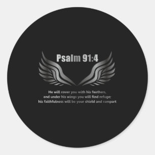 Christelijke Bijbelversquote Psalm 91 4 Ontwerp Op Ronde Sticker