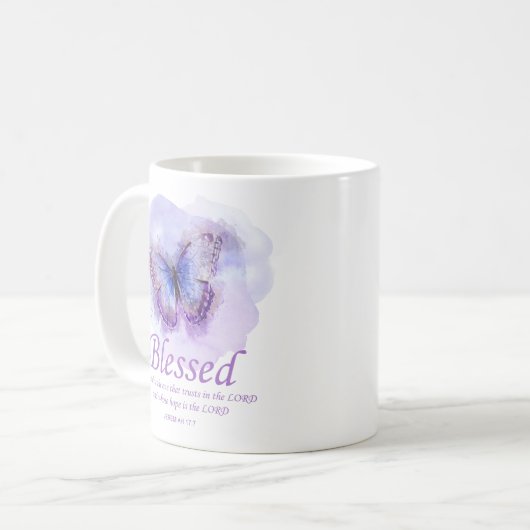 Christelijke bijbelvlinder voor vrouwen: Gezegend Koffiemok (Voorkant links)