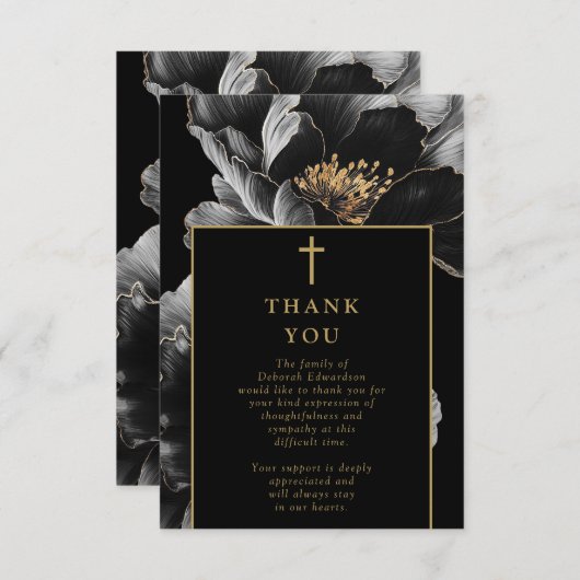 Christelijke Black Gold-viering van het leven begr Bedankkaart (Voorkant / Achterkant)