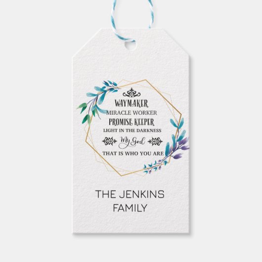 Christelijke Blauwe Floral Wreath Cadeaulabel (Voorkant)