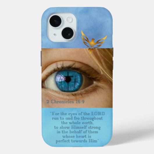 Christelijke Blauwe Hemel Oog met Kruisen Gouden D Case-Mate iPhone Case (Achterkant)