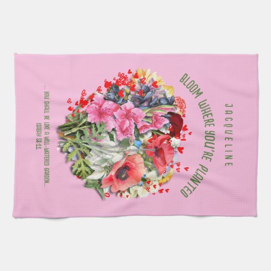 Christelijke BLOEI WAAR JE BENT GEPLANT Roze Bloem Theedoek (Horizontaal)