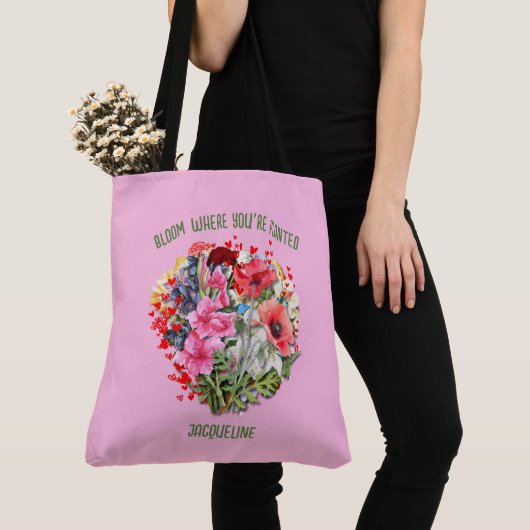 Christelijke BLOEI WAAR JE BENT GEPLANT Roze Bloem Tote Bag (Dichtbij)