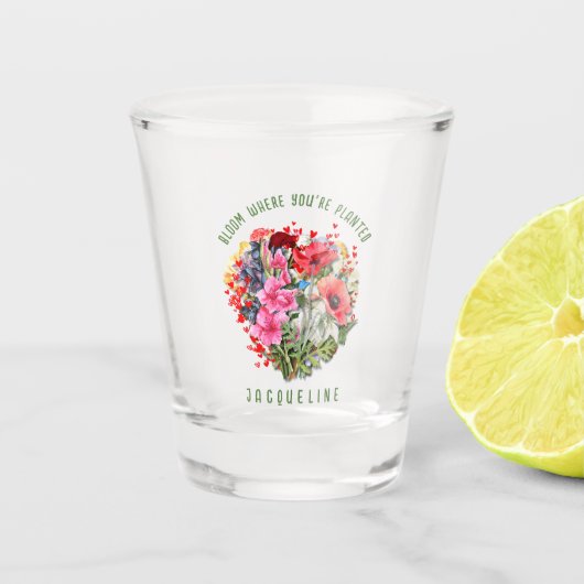 Christelijke BLOEI WAAR U BENT GEPLANT Bloemen Pla Shot Glas (Voorkant)