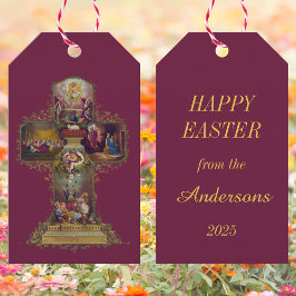 Christelijke Bloemenkruis Jezus Happy Easter Cadeaulabel