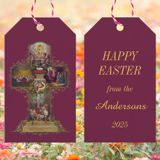  Christelijke Bloemenkruis Jezus Happy Easter Cadeaulabel