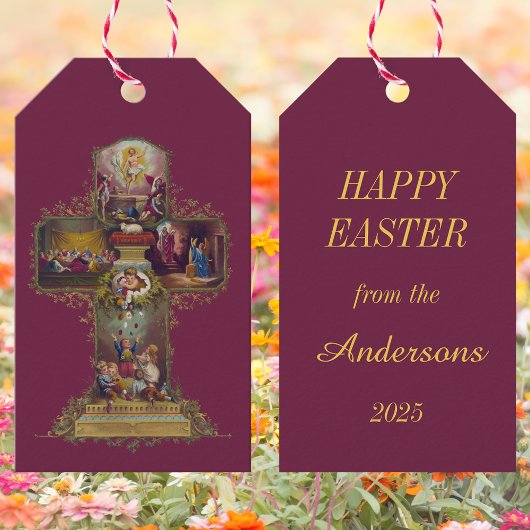  Christelijke Bloemenkruis Jezus Happy Easter Cadeaulabel