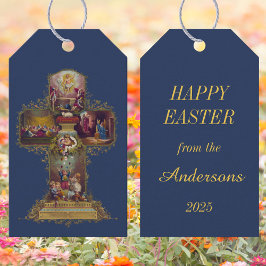 Christelijke Bloemenkruis Jezus Happy Easter Cadeaulabel