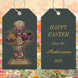 Christelijke Bloemenkruis Jezus Happy Easter Cadeaulabel