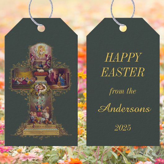  Christelijke Bloemenkruis Jezus Happy Easter Cadeaulabel
