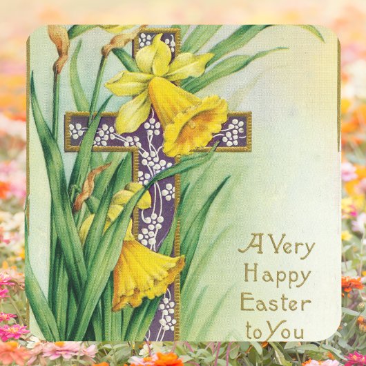  Christelijke Bloemenkruis Jezus Happy Easter Vierkante Sticker