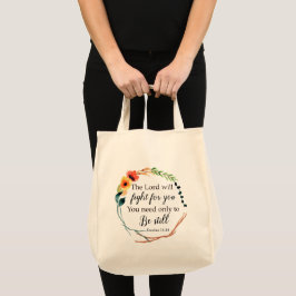 Christelijke bloemige Exodus 14:14 Bijbelvers Tote Bag