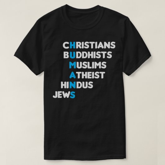 Christelijke boeddhistische moslim hindoejood Huma T-shirt (Design voorkant)