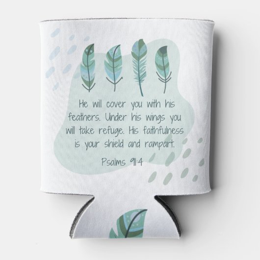 Christelijke Boho Feathers psalm 91:4 Blue Green Blikjeskoeler (Voorkant)