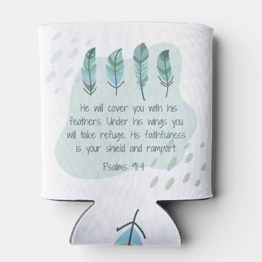 Christelijke Boho Feathers psalm 91:4 Blue Green Blikjeskoeler (Achterkant)