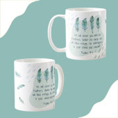 Christelijke Boho Feathers psalm 91:4 Blue Green Koffiemok