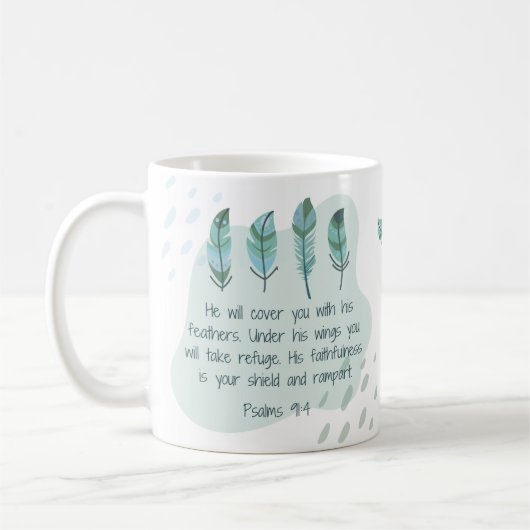 Christelijke Boho Feathers psalm 91:4 Blue Green Koffiemok (Links)