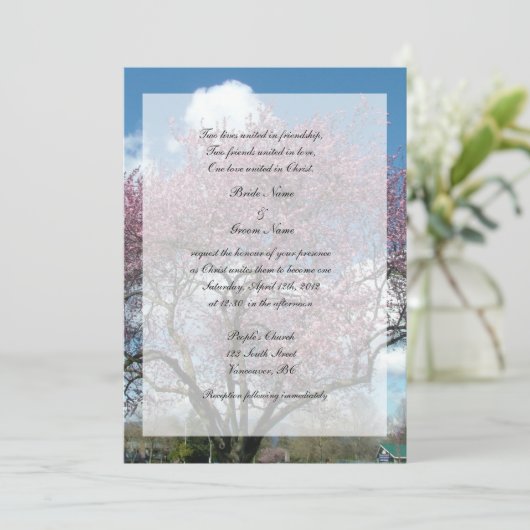 Christelijke bruiloft, kersenbloesem kaart (Staand voorkant)