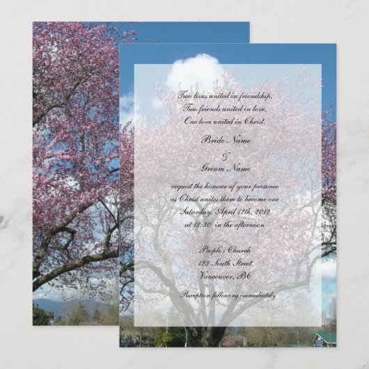 Christelijke bruiloft, kersenbloesem kaart (Voorkant / Achterkant)