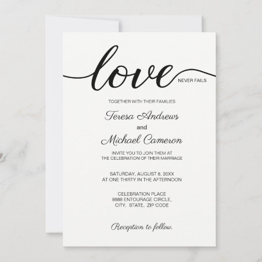 Christelijke bruiloft liefde nooit mislukt kaart (Voorkant)