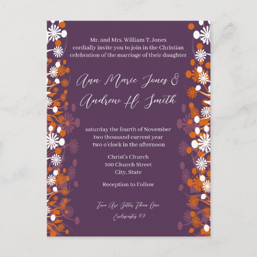 Christelijke bruiloft Paarse Terracotta Bloemen Aankondigingskaart (Voorkant)