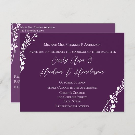 Christelijke bruiloft Uitnodiging Deep Grape (Voorkant / Achterkant)