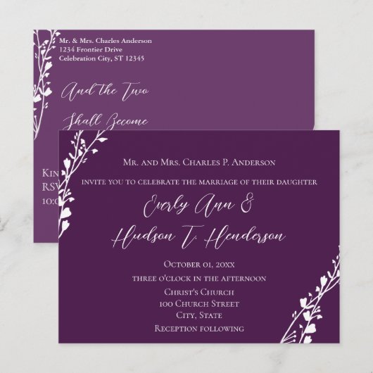 Christelijke bruiloft Uitnodiging Deep Grape Briefkaart (Voorkant / Achterkant)