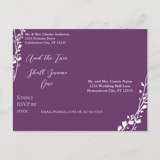 Christelijke bruiloft Uitnodiging Deep Grape Briefkaart (Achterkant)