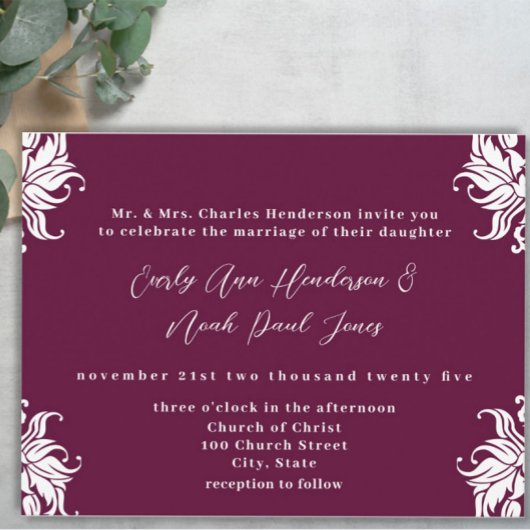 Christelijke bruiloft Uitnodiging Diep Plum