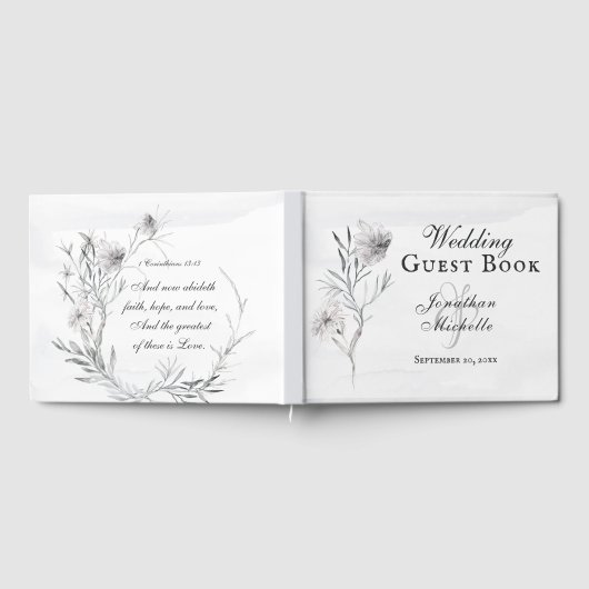 Christelijke bruiloft Waterverf van Elegant Gray F Gastenboek (Volledig)