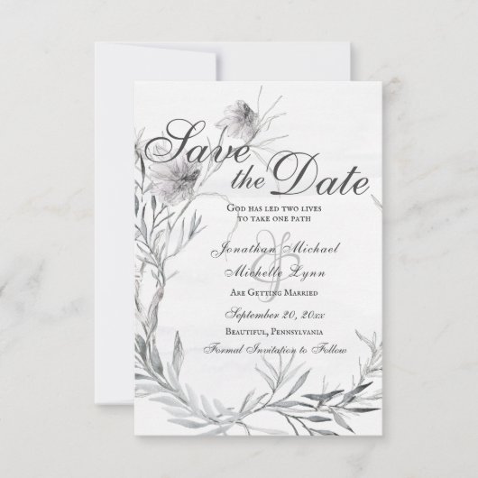Christelijke bruiloft Waterverf van Elegant Gray F Save The Date (Voorkant)