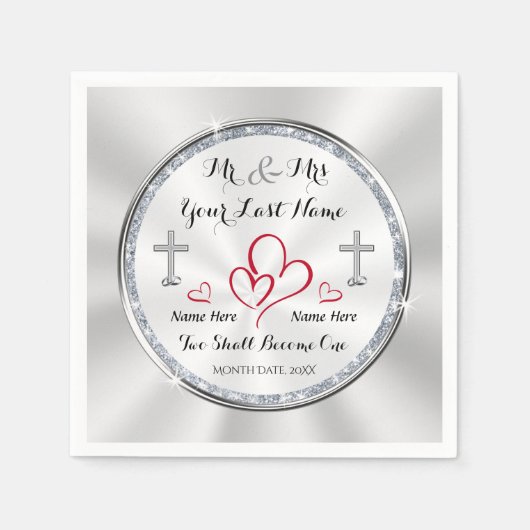 Christelijke bruiloftsluiers twee zullen één worde servet (Voorkant)