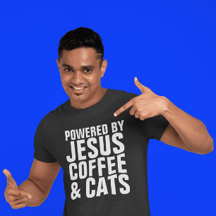 CHRISTELIJKE CAT JESUS COFFEE T-SHIRTS-T - SHIRTS