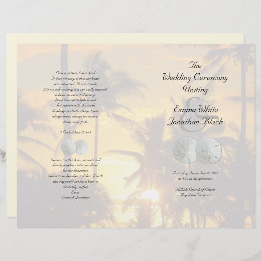 Christelijke ceremonieprogramma Sand Dollar Palm T (Voorkant / Achterkant)