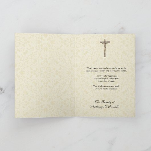 Christelijke condoleances van Jesus Crucifix Dank  Bedankkaart (Binnen)