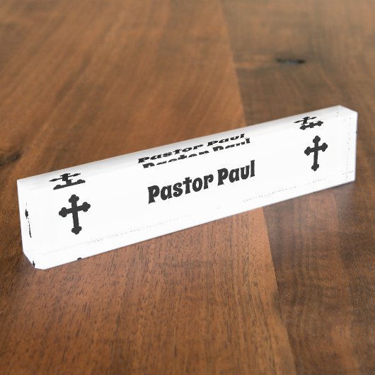 Christelijke Cross Custom Pastor Naambordje (Zijkant)