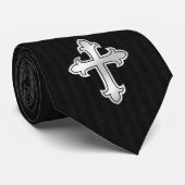 Christelijke Cross Fleury Silver op Black Stropdas (Opgerold)