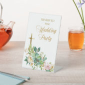 Christelijke Cross Floral Wedding Party gereservee Reclamebord Met Voetstuk (Insitu)