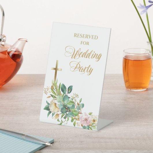 Christelijke Cross Floral Wedding Party gereservee Reclamebord Met Voetstuk (Insitu)