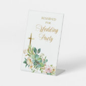 Christelijke Cross Floral Wedding Party gereservee Reclamebord Met Voetstuk (Voorkant)