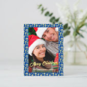 Christelijke Cross-legant Script Navy Blue Kerstmi Feestdagenkaart (Staand voorkant)