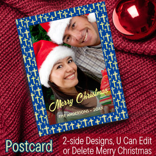 Christelijke Cross-legant Script Navy Blue Kerstmi Feestdagenkaart