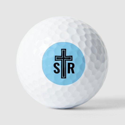 Christelijke Cross Monogrammed Initialen Modern Bl Golfballen (Voorkant)