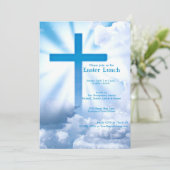 Christelijke Cross Paaslunch blauw en wit Kaart (Staand voorkant)