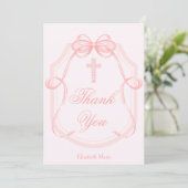 Christelijke Cross Pink Bow Ribbon bevestiging Bedankkaart (Staand voorkant)